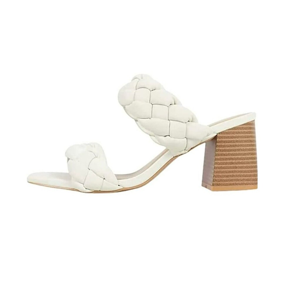 New Soda Shoes Women Block High Heel Sandals Double Braided Band Strap, Size 5.5